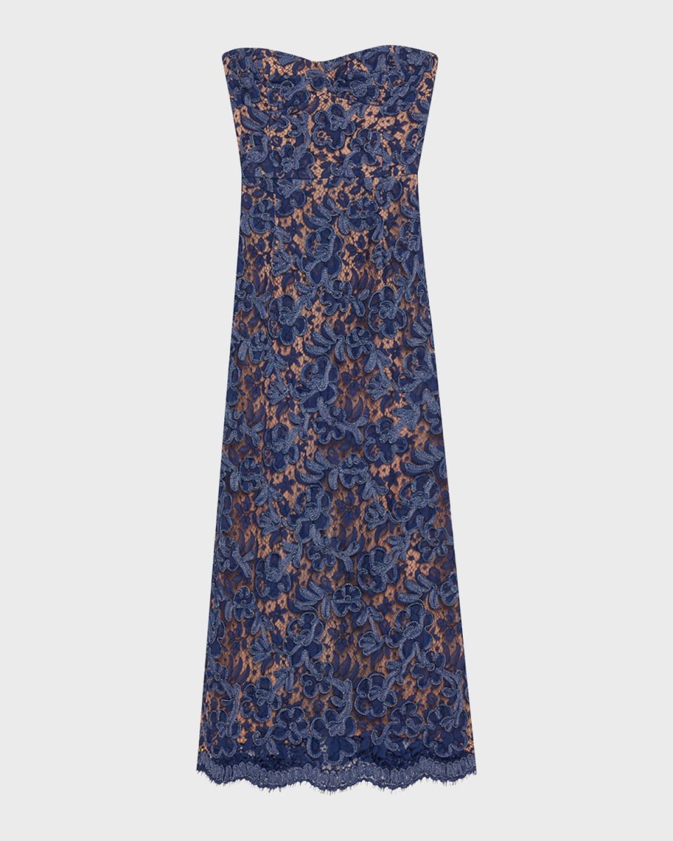Strapless Lace Sheath Midi Dress